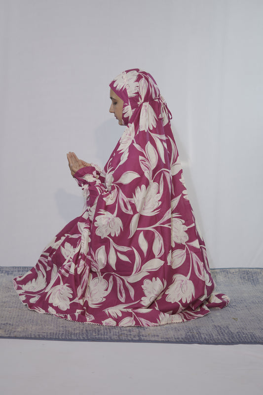 Maroon Floral Knee Length Cotton Namaz Makhna