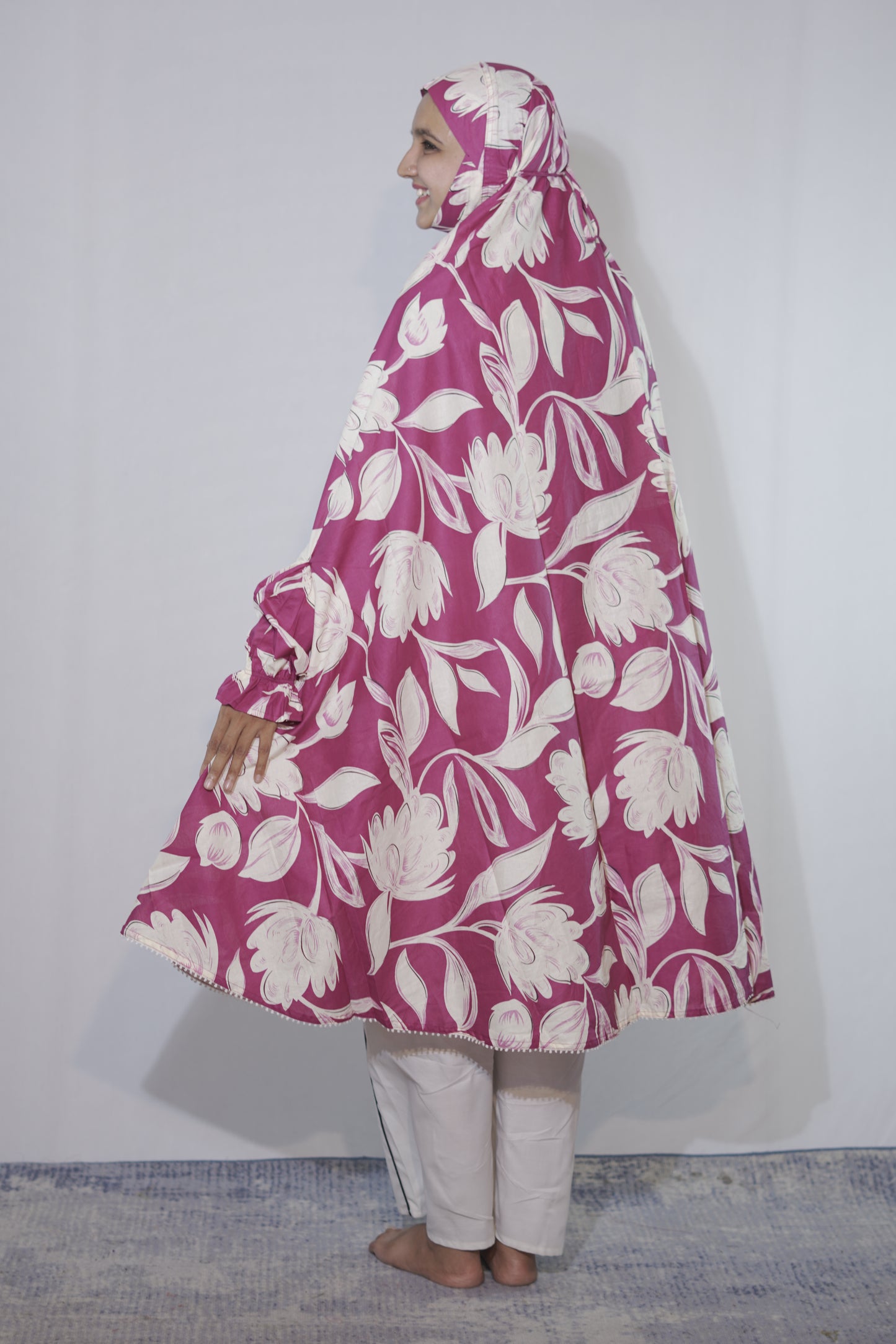 Maroon Floral Knee Length Cotton Namaz Makhna