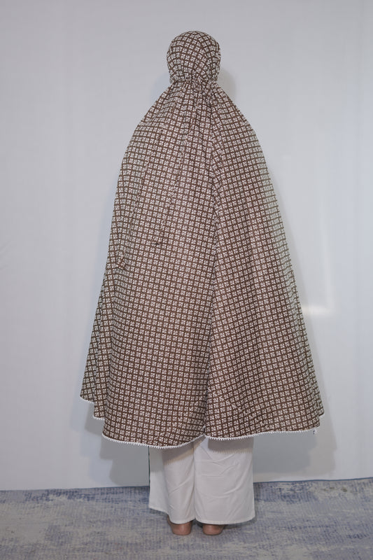 Brown Floral Knee Length Cotton Namaz Makhna