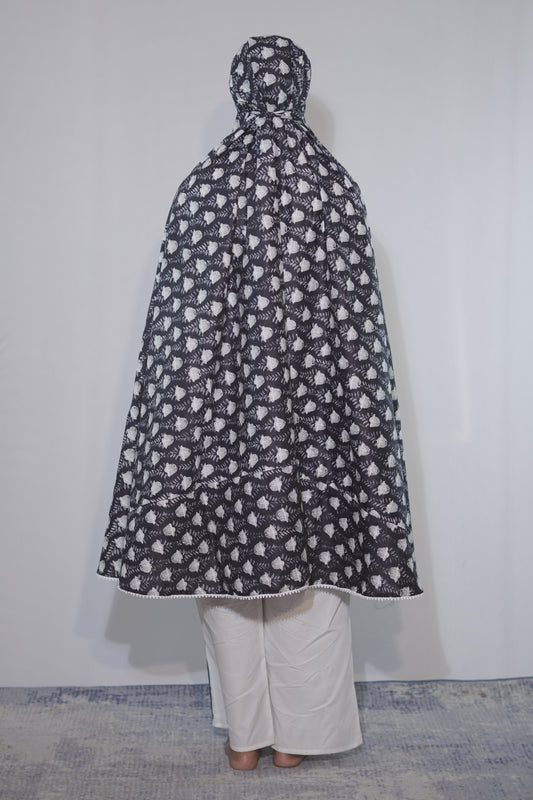 Dark Blue Floral Knee Length Cotton Namaz Makhna