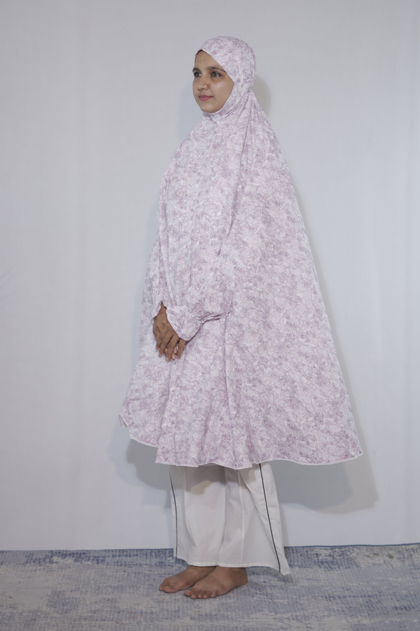 Purple Floral Knee Length Cotton Namaz Makhna