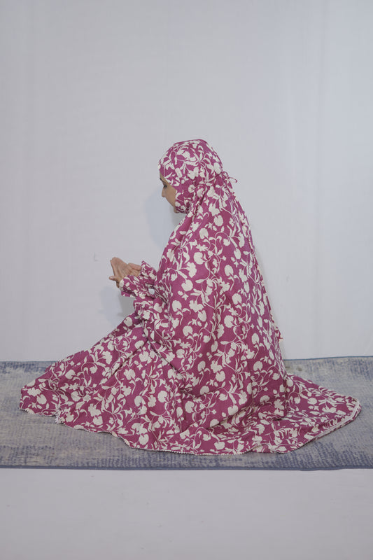 Dark Maroon Floral Knee Length Cotton Namaz Makhna