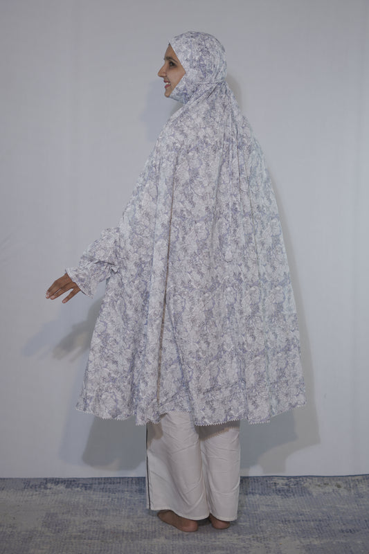 Mist Blue Floral Knee Length Cotton Namaz Makhna