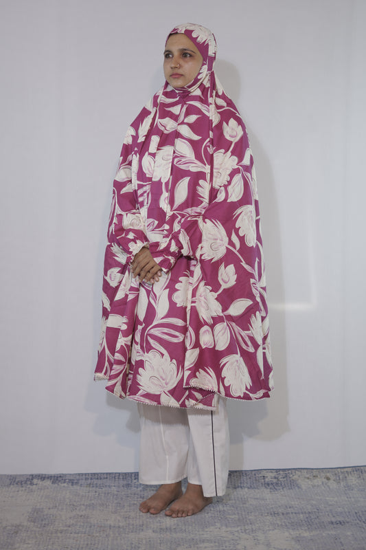 Maroon Floral Knee Length Cotton Namaz Makhna