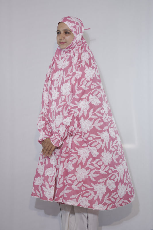 Pink Floral Knee Length Cotton Namaz Makhna