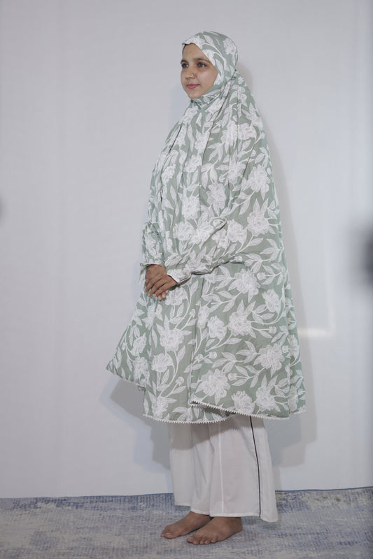 Mint Floral Knee Length Cotton Namaz Makhna