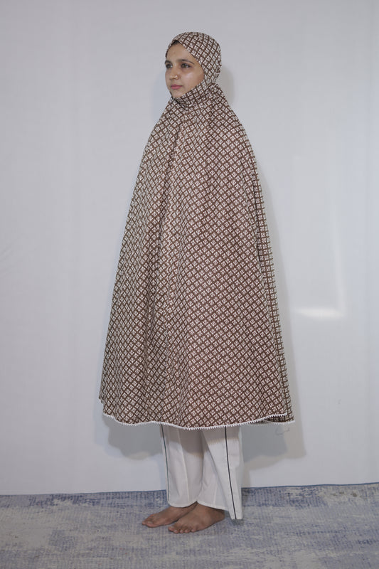 Brown Floral Knee Length Cotton Namaz Makhna