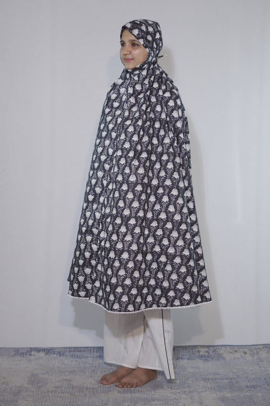Dark Blue Floral Knee Length Cotton Namaz Makhna