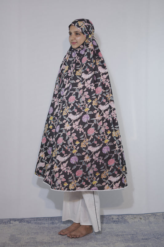 Black Floral Knee Length Cotton Namaz Makhna