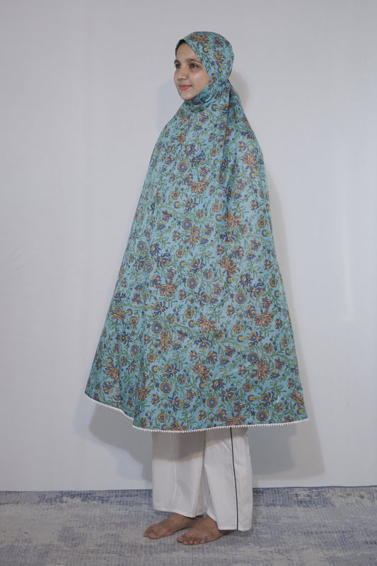 Dark Green Floral Knee Length Cotton Namaz Makhna