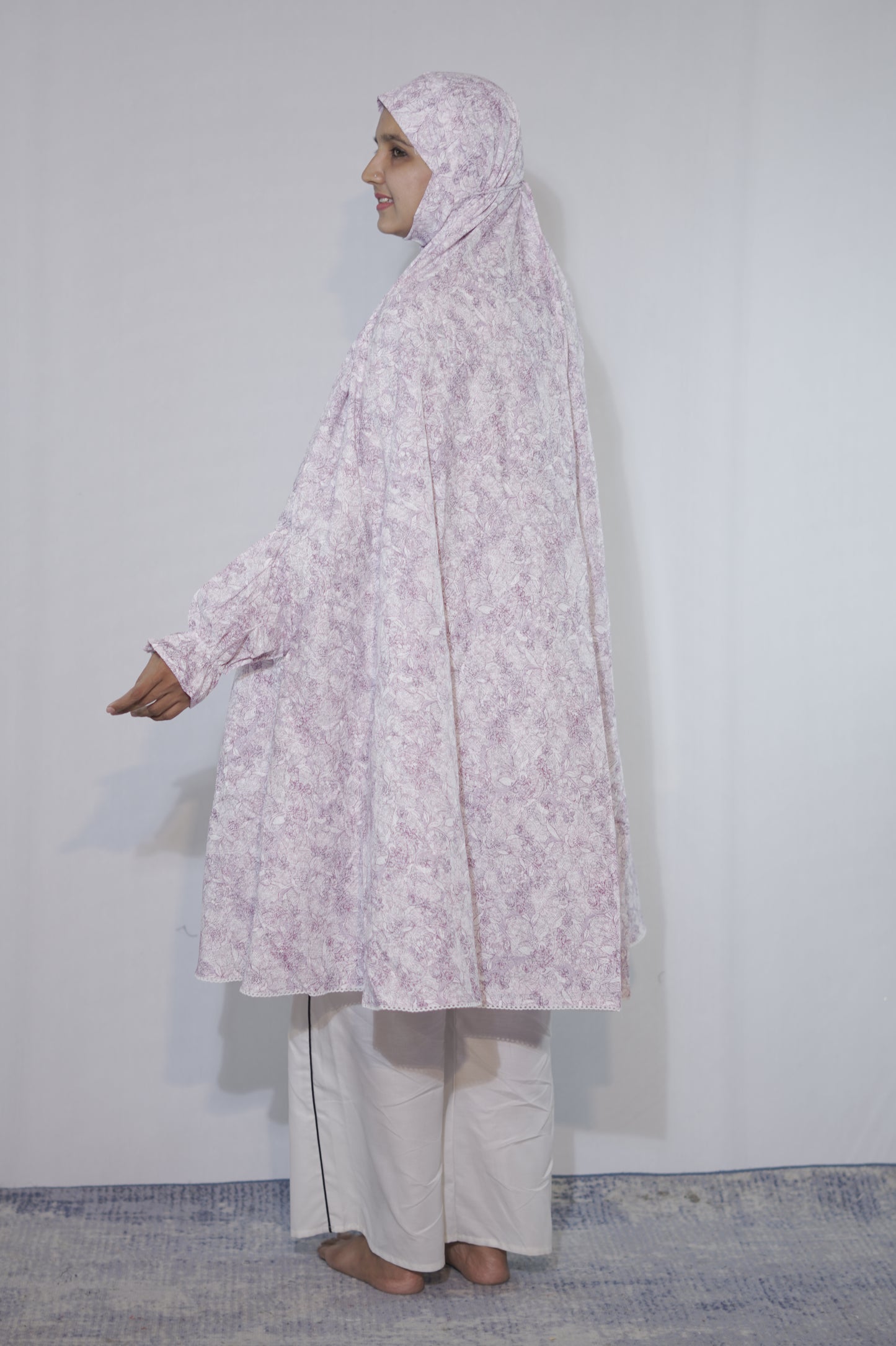 Purple Floral Knee Length Cotton Namaz Makhna