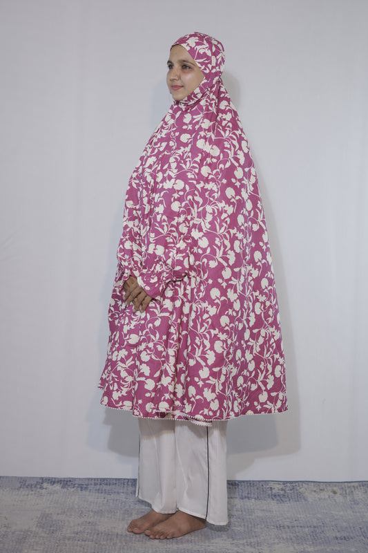 Dark Maroon Floral Knee Length Cotton Namaz Makhna