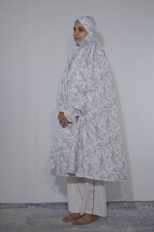 Mist Blue Floral Knee Length Cotton Namaz Makhna