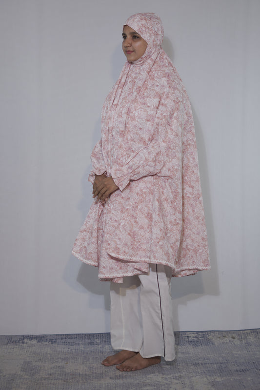 Soft Pink Floral Knee Length Cotton Namaz Makhna